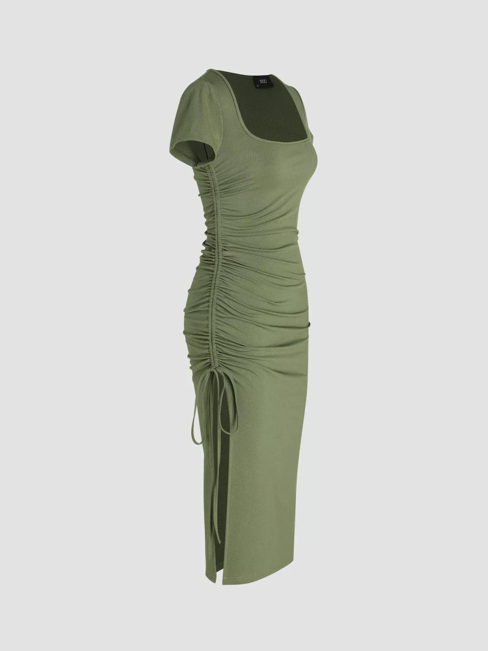 ZARA Slimming Fine Ribbed Knit Square Neck Bodycon Side Slit Dress